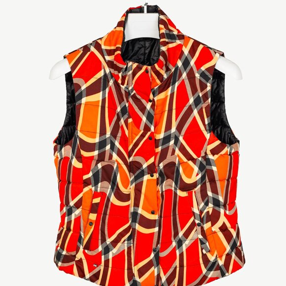 Marc Cain Sports Reversible Orange Wavy-Plaid Vest